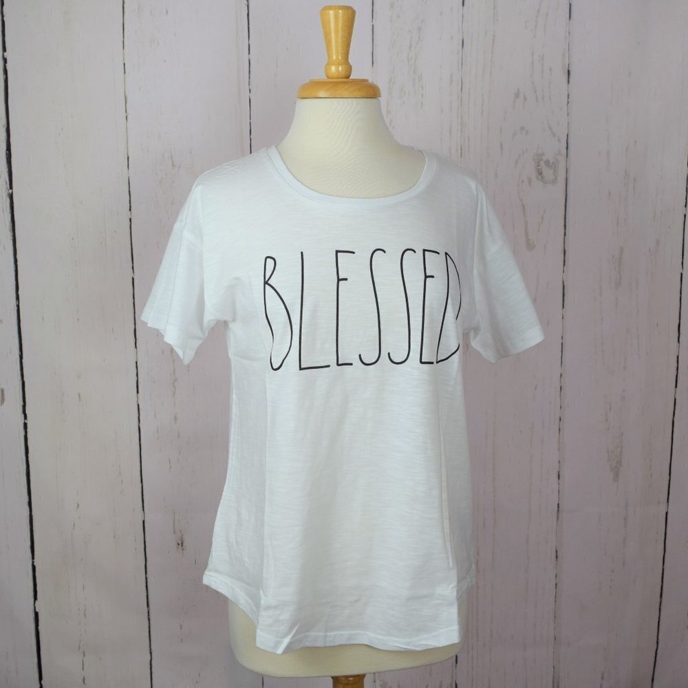 Rae Dunn "Blessed" White T-Shirt Graphic Tee Cotton Women's XS NWT - Picture 3 of 6